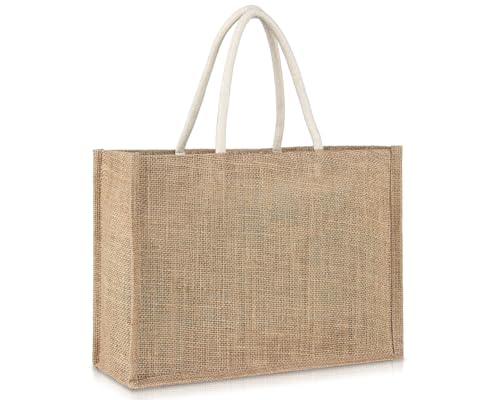RAINFLOW Burlap Tote Beach Bag - Jute Bags with Handles Medium Straw Beach Bag 13x9.4x4.7inch Reusable Tote for Shopping, ...