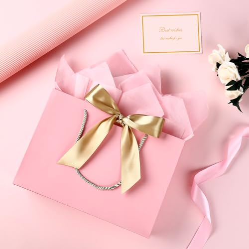 JMANNI Gift Bag, 1PCS Gift Bags with Ribbon and 1 Greeting Cards 2 Tissue Paper, Portable Paper Gift Bag with Handles, Bir...