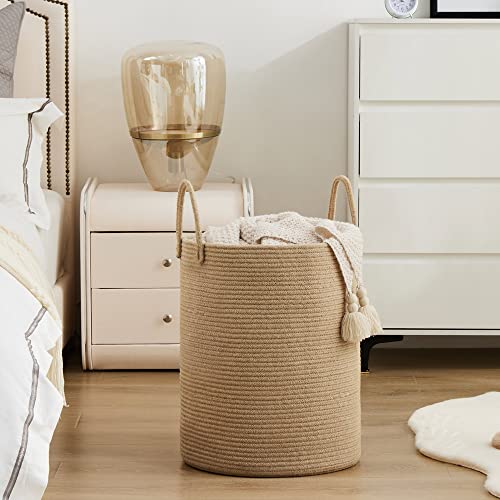 Jute Rope Laundry Hamper Basket by YOUDENOVA, 58L Tall Laundry Basket, Baby Nursery Hamper for Blanket Storage for Bedroo...