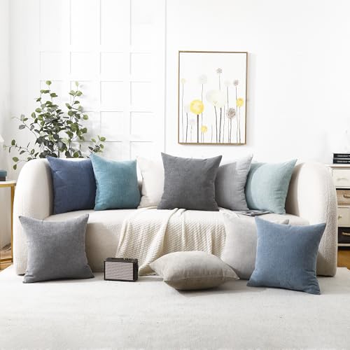 Jepeak 20x20 Inch Decorative Chenille Throw Pillow Covers, Pack of 2 Cozy Concise Pillow Cases Soft Farmhouse Modern Squar...