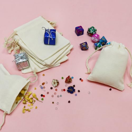 HRX Package 20pcs Little Muslin Bags 3x4 inches, Double Drawstring Cotton Jewelry Pouches Empty Sachet for Mini Gift Party...