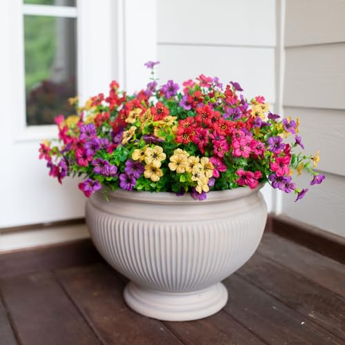 HyeFlora Artificial Flowers for Outdoor Indoor Garden Home Decoration, Faux Flower Daisy with Eucalyptus Leaves Fake Plant...