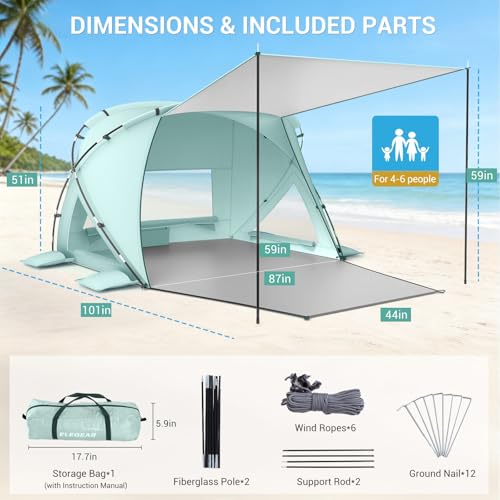 Elegear Beach Tent Sun Shelter with Canopy, CumbreX™ 4-6 Person Pop Up beach tent, Easy Setup UPF 50+ UV Protection Portab...