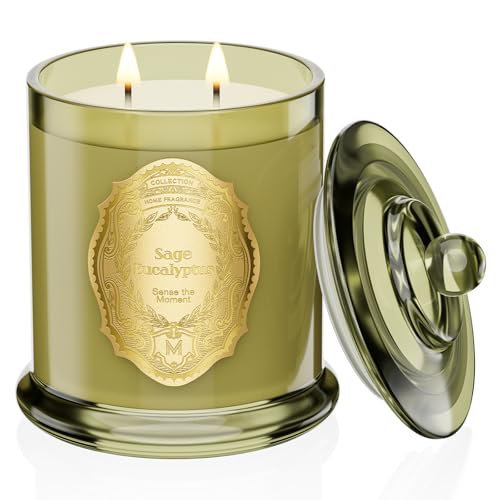 M&SENSE Sage Eucalyptus Candles for Home Scented, 2 Wick 12.7oz Soy Wax Candles Non Toxic,70 Hours Long Burning,Christmas ...