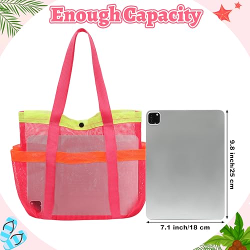 GQIRIL Mesh Beach Bag, Foldable Waterproof Sandproof Beach Storage Tote with 6 Pockets, Swim Tropical Vacation Pool Essential