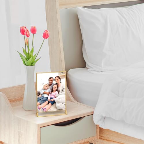 NIUBEE 6Pack 4 x 6 Clear Acrylic Sign Holder with Gold Borders and Vertical Stand, Double Sided Table Menu Holders Picture...
