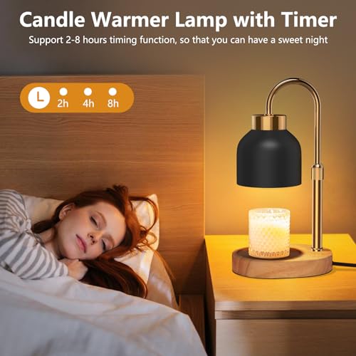 WUEAOA Candle Warmer Lamp with Timer and Dimmer, Height and Brightness Adjustable, Black Electric Wax Warmer for Women Mo...