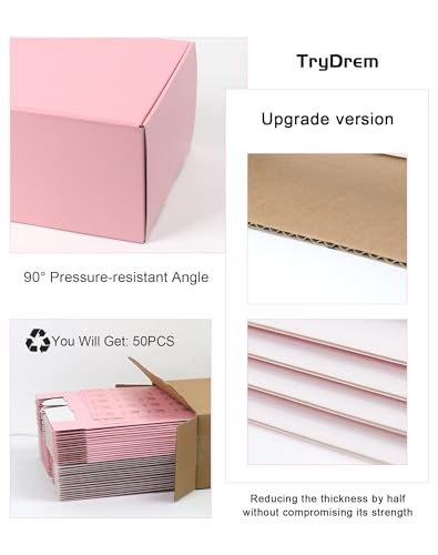 TryDrem Shipping Boxes 9x6x2 Inch, Set of 45, Cute Pink Corrugated Cardboard Boxes, Mailer Packaging Boxes for Small Busin...