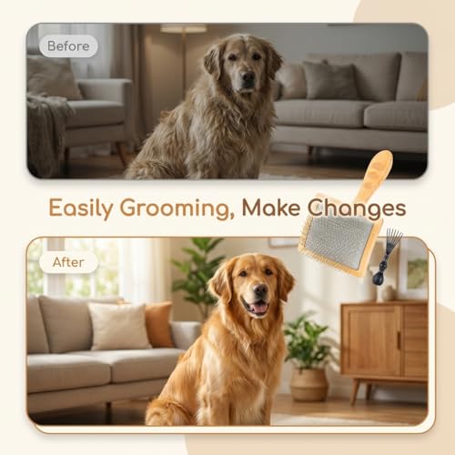 GROOMAGE Large Slicker Brush for Dogs & Cats, Professional Dog Grooming Brushes for Poodles & Doodles, Long Pins Natural B...