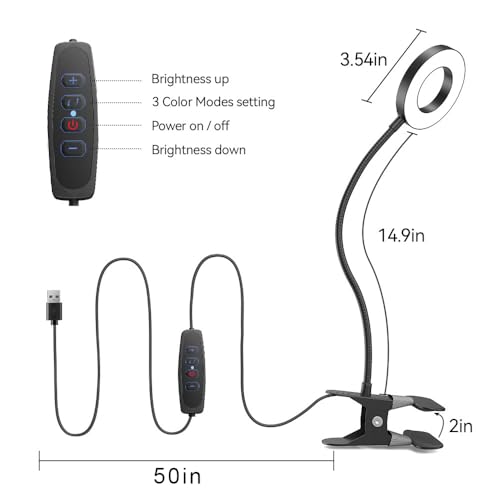 GARMESE LED Desk Lamp Clip on Light with 3 Color Modes 10 Brightness Ring/Clamp Light 360° Adjustable Neck Dimmable Eye Pr...