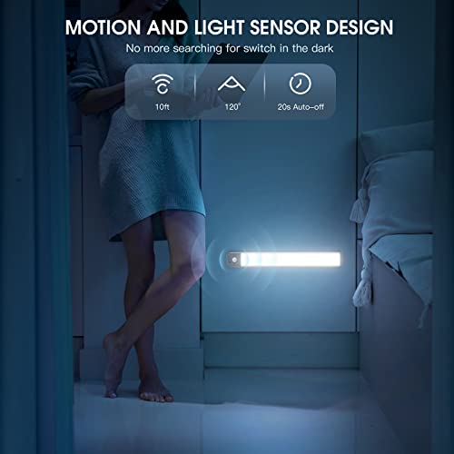 MCGOR 10inch Under Cabinet Lighting, 2 Pack Rechargeable Motion Sensor Light Indoor, 5 Levels Dimmable Magnetic Closet Lig...