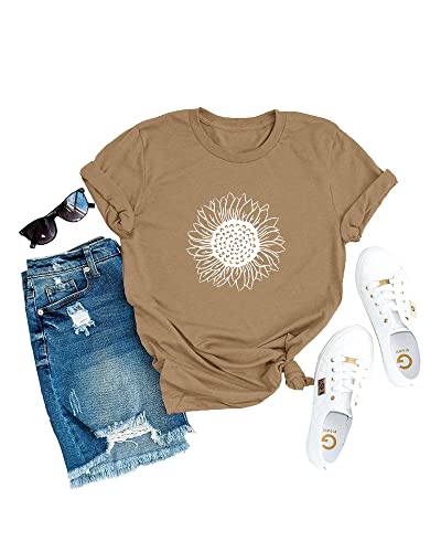 MaQiYa Womens Cute Sunflower Graphic Printed Tee Shirts Vintage Short Sleeve Cotton Shirts Tops