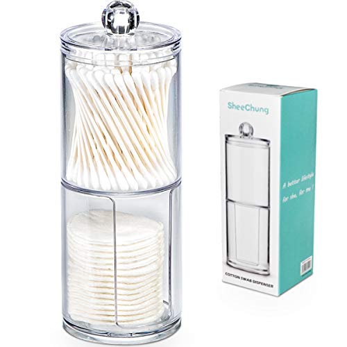 SheeChung 2-Pack Clear Acrylic Qtip Holder - Shatterproof Apothecary Jars for Bathroom Organization - Vanity Storage Canis...