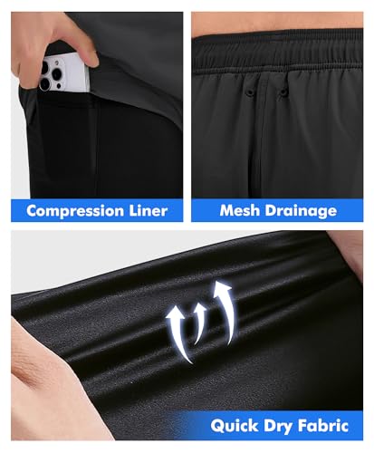 Lncropo 2 in 1 Mens Swim Trunks with Compression Liner 5 Inch Swim Shorts Quick Dry Bathing Suit Swimsuits