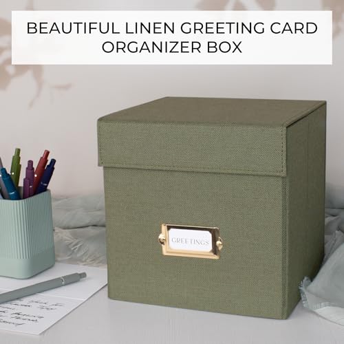 ZICOTO Beautiful Greeting Card Organizer Box With Dividers - Sturdy Linen Storage Box Easily Organizes All Your Greeting C...