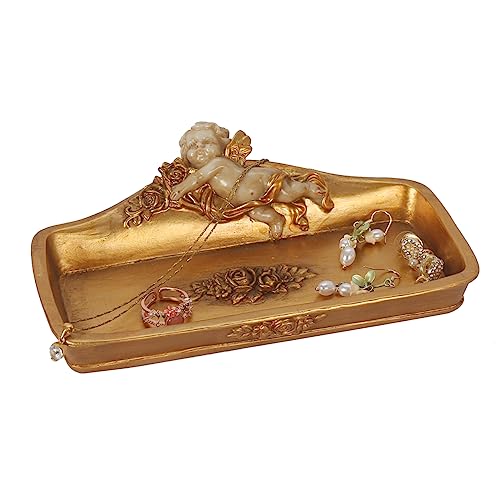 S-MANTIS Vintage Tray Antique Trinket Dish, Small Rectangular, Ring Holder With Cherub and Floral Design,Jewelry Or Cosmet...