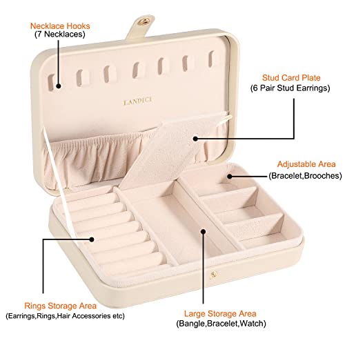LANDICI Small Jewelry Box for Women Girls, PU Leather Travel Jewelry Case, Portable Jewelry Organizer Storage Holder Displ...