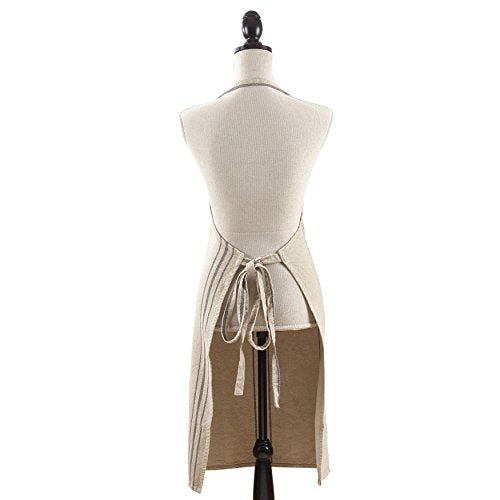 SARO LIFESTYLE Ferme Maison Collection Striped Style Linen Apron/1117.N01, 28" x 35", Natural