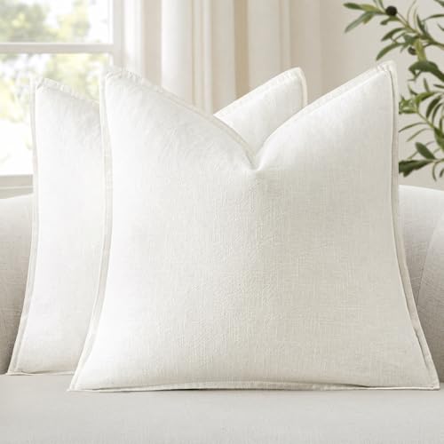 ANRODUO Pack of 2 Decorative Linen Pillow Covers Cream White Neutral Farmhouse Boho Soild Cushion Case Soft Accent Pillowc...
