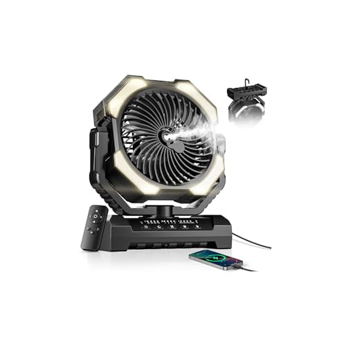 Misting Fan, Portable Camping Fans with 9oz Water Tank, 24000mAh Rechargeable Fan with 4 Speed, Battery Powered Fans with ...