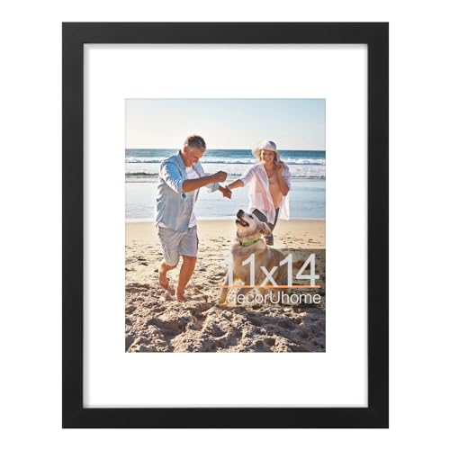decorUhome 11x14 Picture Frame, Display Pictures 8x10 with Mat or 11x14 without Mat, Wall Mounting Photo Frame, Black, 1 Pack