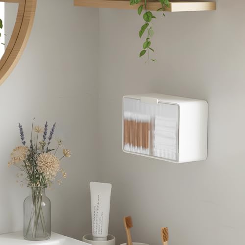 KIMERSE Qtip Holder, Wall Mount Qtip Holder Organizer for Bathroom Cotton Swabs, Balls, Cosmetic Cotton Pads, Dental Floss...