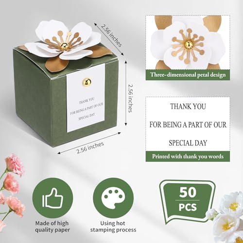Affrolling 50 Pcs Wedding Favor Boxes with Thanks Card Square Flower Candy Boxes Paper Bridal Gift Box for Guests Wedding ...