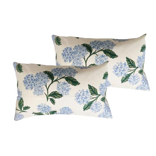 Btyrle Blue Hydrangea Flower Throw Pillow Covers 12x20 Inch Set of 2 Decorative Farmhouse Cotton Linen Floral Pillowcases ...