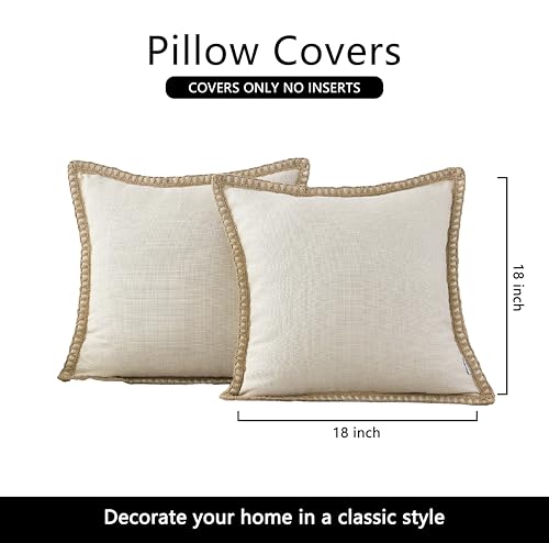 NordECO HOME Set of 2 Throw Pillow Covers - Burlap Linen Trimmed Tailored Edges Decorative Cushion Covers for Bed Home Dec...