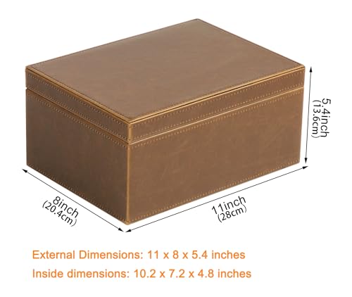 HofferRuffer Faux Leather Decorative Box, Large Wooden Structure Keepsake Box Accessory Organizer Jewelry Organizer with H...