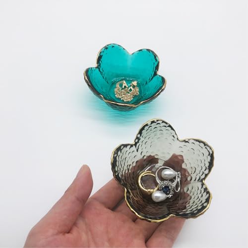 BESSKON Flower Ring Dish Jewelry Tray, Glass Jewelry Dish Tray, Aesthetic Room Decor Small Trinket Dish, Nightstand Jewler...