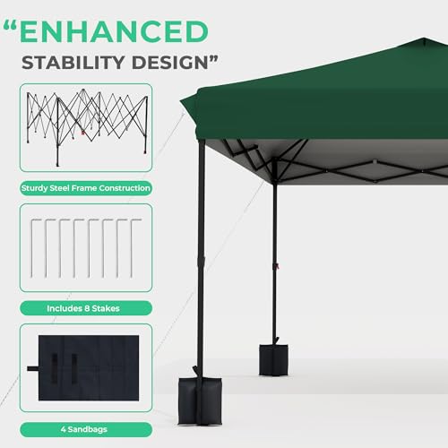 JEAREY 10x10 Pop Up Canopy Tent, Heavy Duty Outdoor Canopy with 1-Push Instant Setup, Commercial Tent with Roller Bag, 4 S...