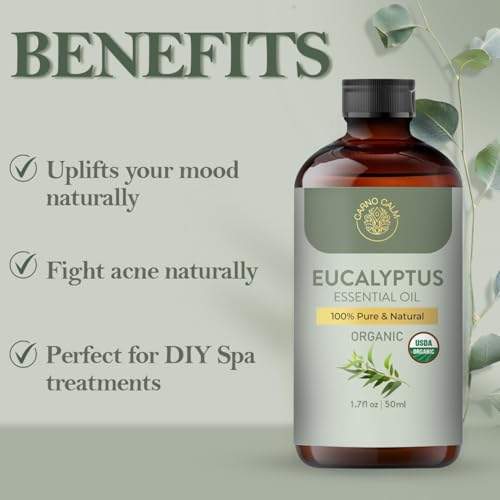 Carno Calm Eucalyptus Essential Oil | USDA Certified Organic Eucalyptus Oil | Ideal for Aromatherapy Skin and Hair | for D...