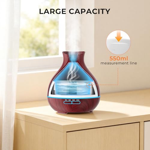 BZseed Aromatherapy Essential Oil Diffuser 550ml 12 Hours Wood Grain Aroma Diffuser with Timer Cool Mist Humidifier for La...