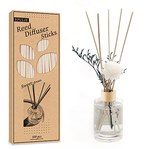 VFULIE 100PCS Reed Diffuser Sticks, 10 Inch Natural Rattan Wood Sticks Essential Oil Aroma Diffuser Sticks Refill Replacem...