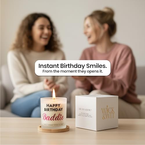 Best Friend Birthday Gifts for Women – Happy Birthday Baddie Soy Candle Gift Set, Vanilla Lavender, 50+ Hour Burn, Ready t...