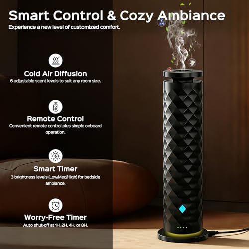Waterless Scent Diffuser Starter Kit – Remote Control Cold Air Scent Diffuser Oil Machine with 5 Oils 1000 Sq Ft Coverage ...
