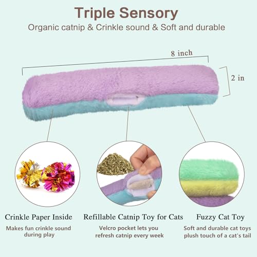 Retro Shaw Refillable Catnip Toys for Cats, 3Pcs Cat Toys Pillows with Crinkle Sound, Interactive Indoor Kitten Nip Chew K...