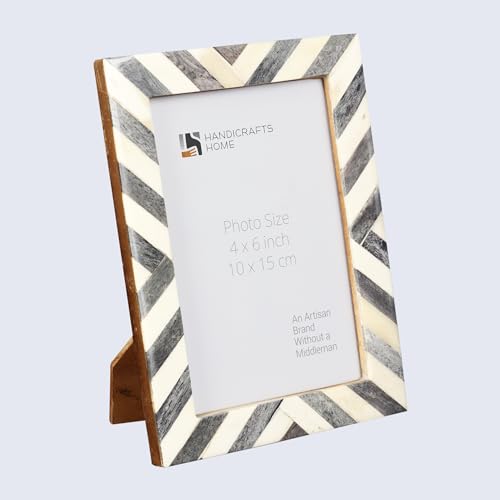 Handicrafts Home 4x6 Grey & white Picture Frame, Christmas Decor Handmade chevron Bone Inlay Photo Frame for Modern Farmho...