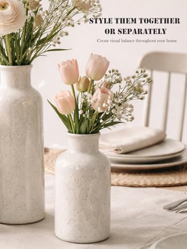 Sikkis Small White Speckled Ceramic Vase Set of 3, Decorative Modern Vases for Shelf, Table, Living Room, Dried Flowers