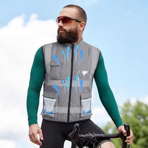 Grinsvalley Cooling Vest Jacket with 2 Fans 10000mah Battery Pack for Men Women Air Conditioner Vests Jacket with 20 Ice Bag