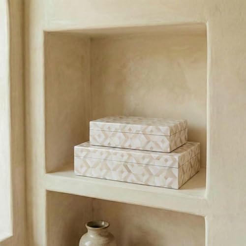 ZICOTO Decorative Storage Boxes with Lids - Set of 2 Beautiful Organizer Bins for Your Bookshelf Home Decor - Safely Store...