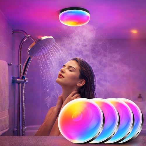 Loscarol Rechargeable Shower Lights with Remote, 15 RGBW Color Changeable Shower Lamp Waterproof, Dimmable ＆Timer Ceiling ...