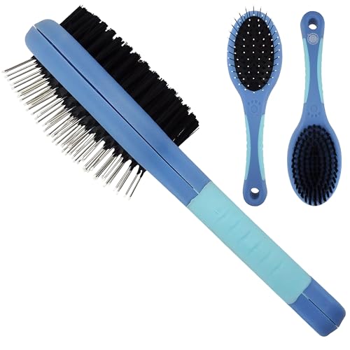 American Kennel Club AKC Pet Grooming Brush for Dogs and Cats - 2-in-1 Deshedding and Detangling Brush with Dense Nylon Br...