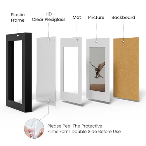 5x7 Picture Frame Set of 5,Display 4x6 Pictures with Mat or 5x7 without Mat, Black 4x6 Photo Frames Tabletop or Wall Mount...