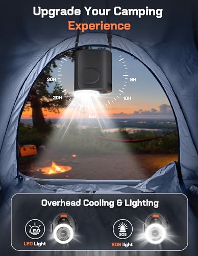 POKISEED Rugged Portable Fan, 10000mAh Rechargeable Battery, 40H Runtime, 5-Speed Turbo Cooling, Hands-Free Multi-Position...