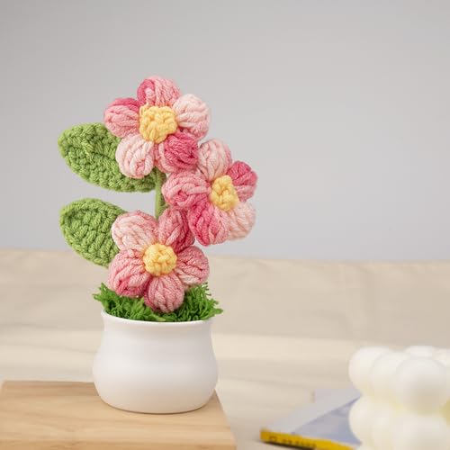 Knitting Crochet Puff Flowers Potted Plants, Gradient Colorful Flowers for Friends, Family and Lover, Handmade Flowers for...