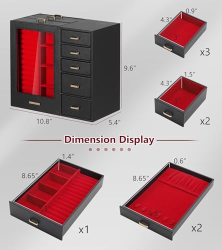 Homde Large Jewelry Box/Organizer/Case with Glass Window, Drawers for Necklaces Earrings Rings Bracelets Watches Gift for ...