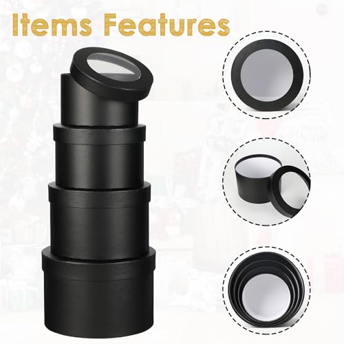 Flower Boxes for Arrangements Nesting Round Gift Boxes with Clear Lids Black Round Boxes for Flowers Set of 4 Assorted Siz...