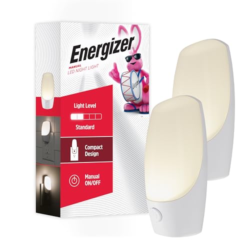 Energizer Manual On/Off LED Night Light Plug-in, Push Button, Compact, Contemporary, for Bedroom, Livingroom, Hallway, Bat...